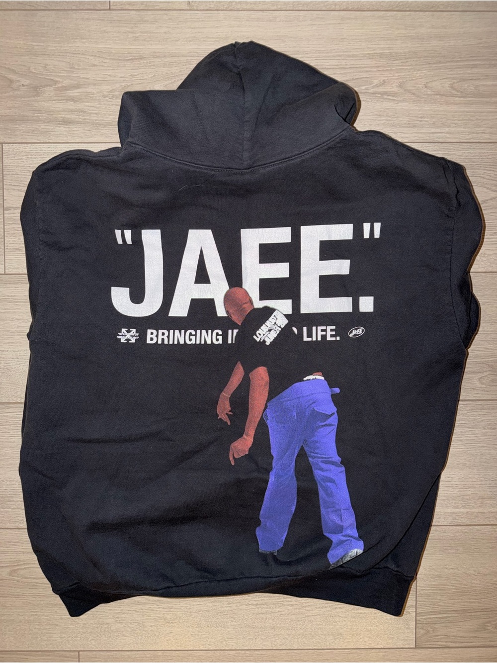 "JAEE." Black Graphic Hoodie with Back Print